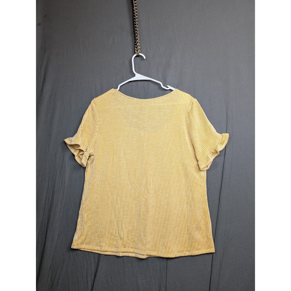 W5 Yellow Ribbed Button Ruffle Short Sleeve Blouse Size XLarge - Picture 4 of 7